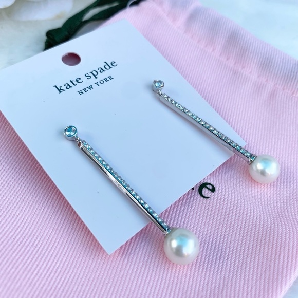 NWT KATE SPADE ♠️ PRECIOUS PEARLS LINEAR EARRINGS - Picture 4 of 7